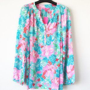 New Lilly Pulitzer Elsa Silk Top, Luscious Lions